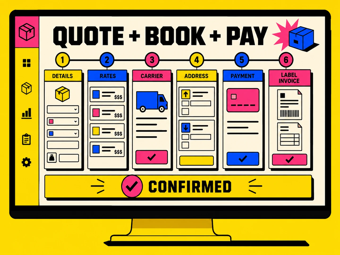 Shipment quote, carrier comparison, booking, payment, label and invoice workflow