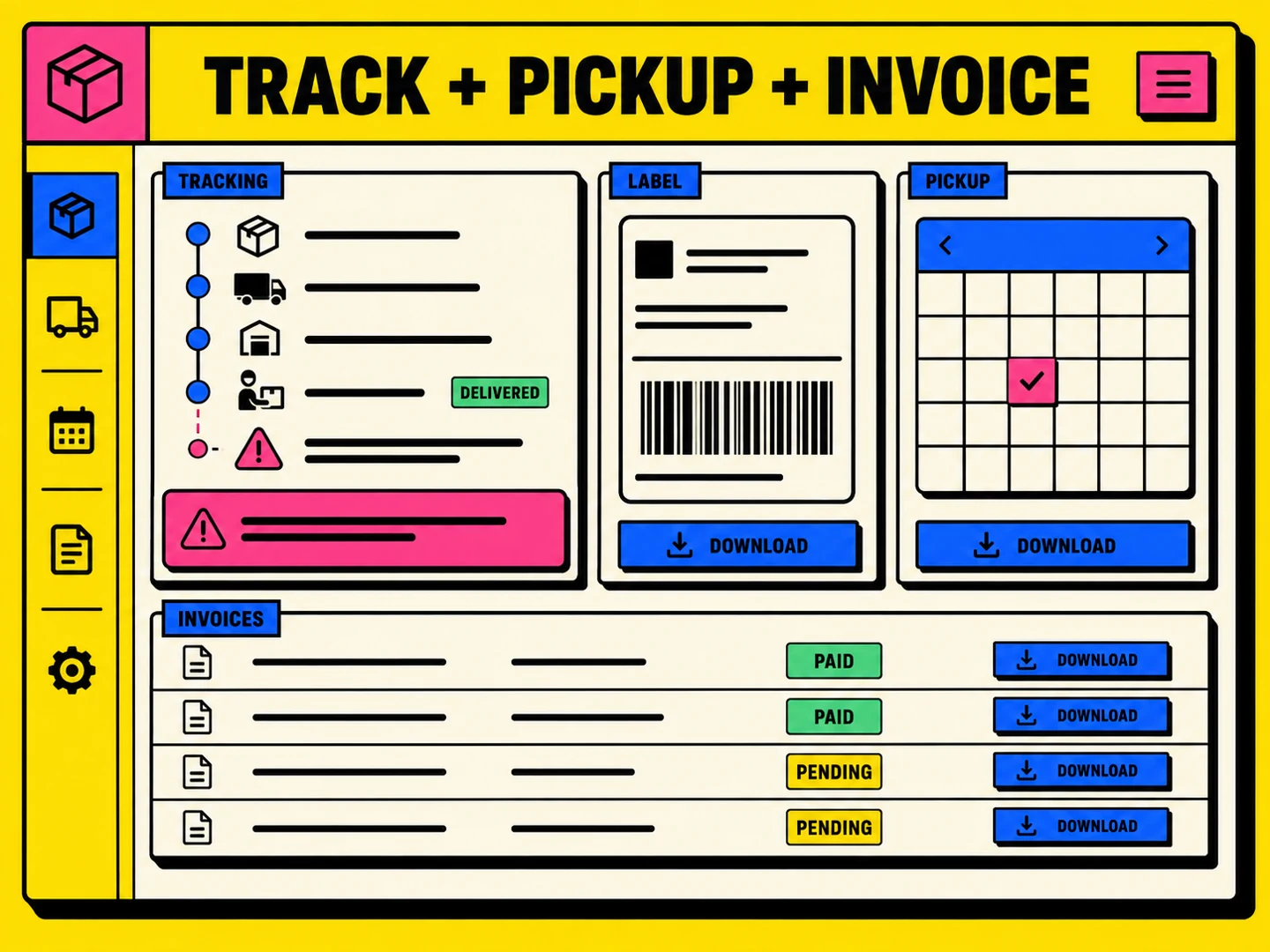 Shipment tracking, label, pickup scheduling and invoice interface