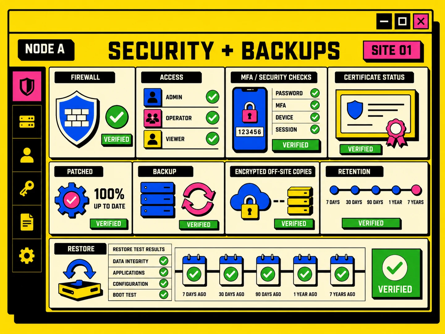 System Administrator security, access, patching and backup operations dashboard